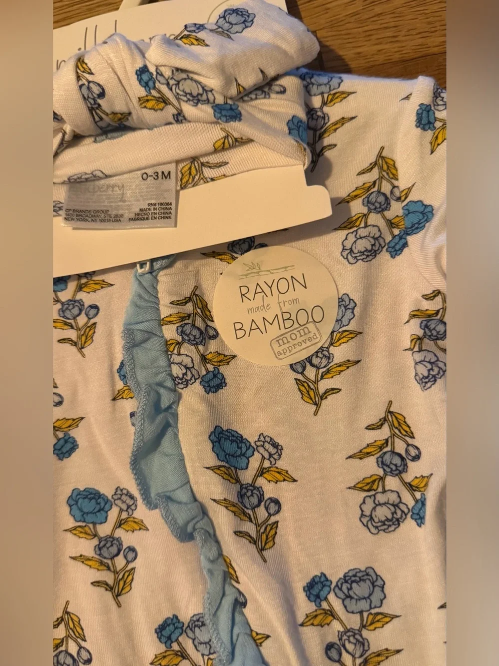 Mulberry Baby Floral Footed One-Piece in White and Blue